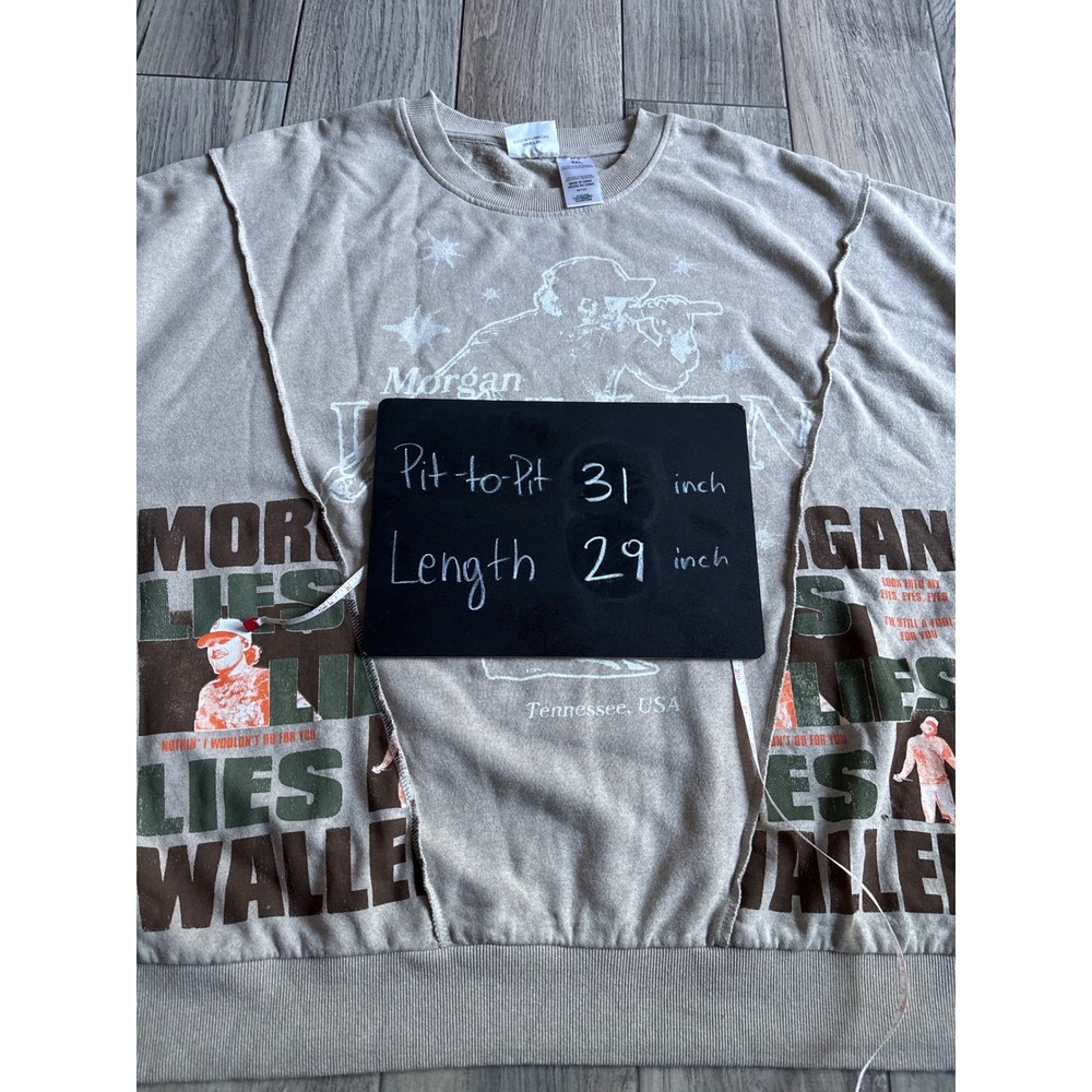 Morgan Wallen Sweatshirt Mens 2XL Khaki New Deconstructed Graphic Tour Merch - Picture 5 of 6